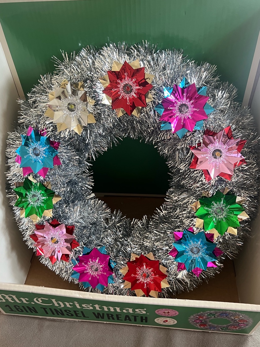 Mr Christmas Viral 16 inch Light Up Reflector Tinsel Wreath